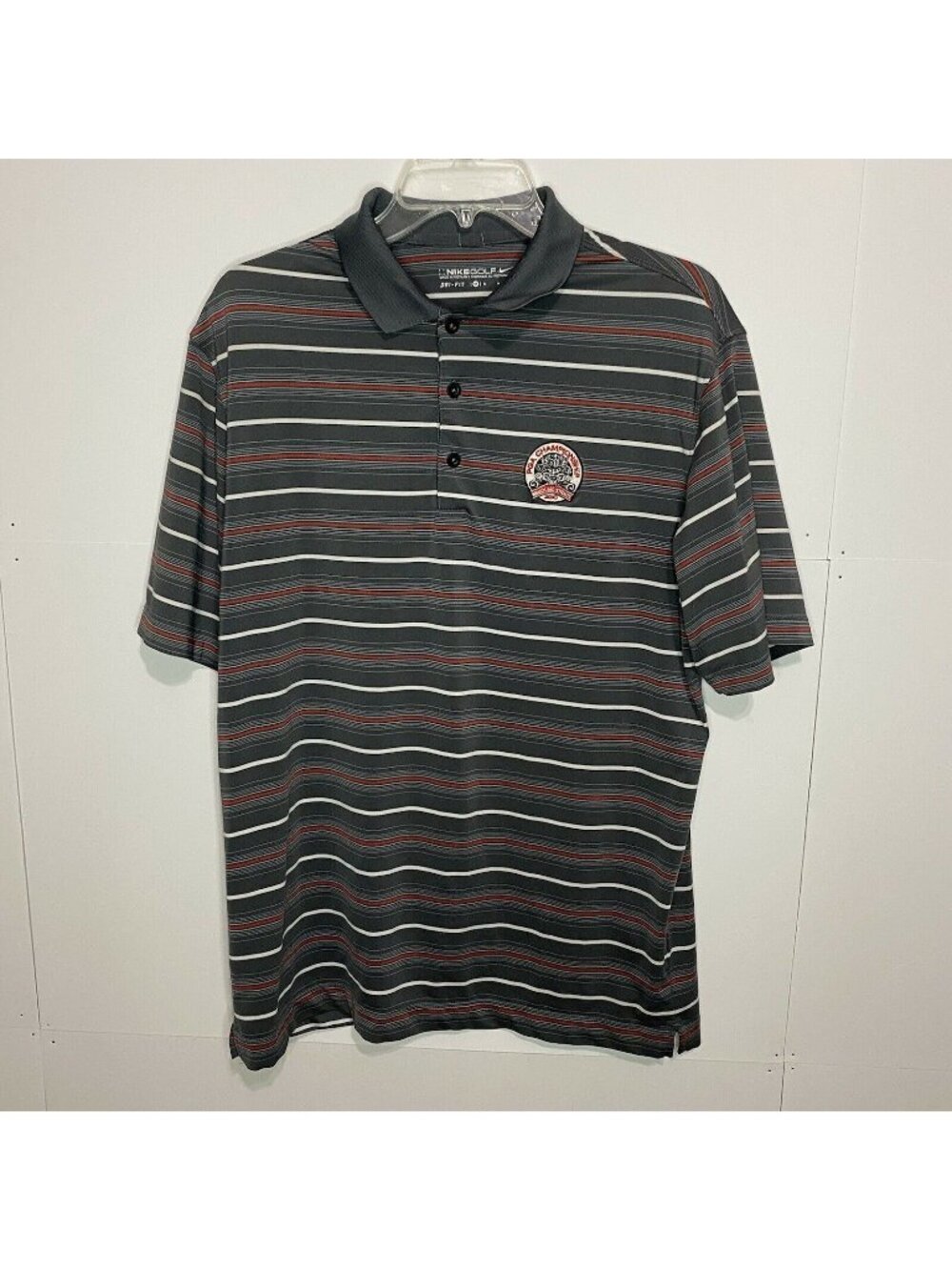Nike Golf Polo Shirt Mens Medium Gray Striped PGA Championship Whistling Straits